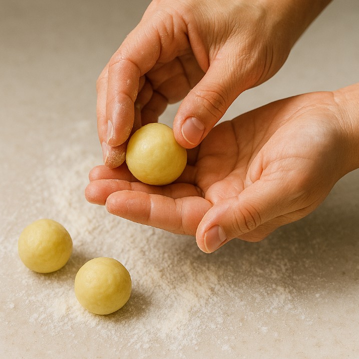 Molde pequenas bolinhas com as mãos (do tamanho de nozes).