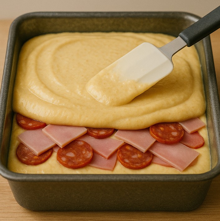 Cubra com a massa restante e alise com uma espátula.